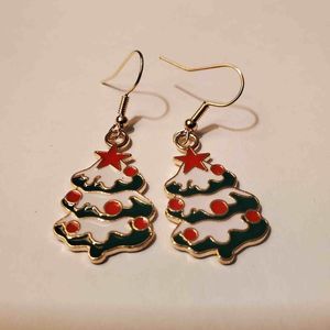 Gold Alloy Christmas Tree Dangle Earrings